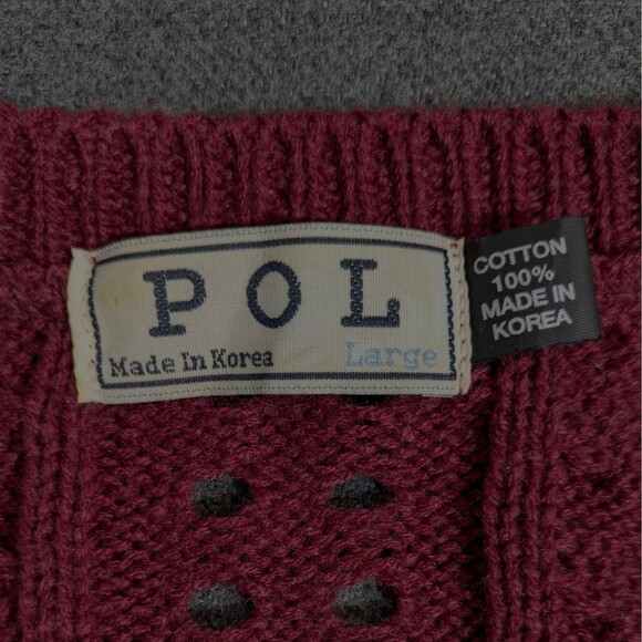 POL Open Knit Cardigan Women's Large Burgundy 100% Cotton V neck Twee - Picture 5 of 8